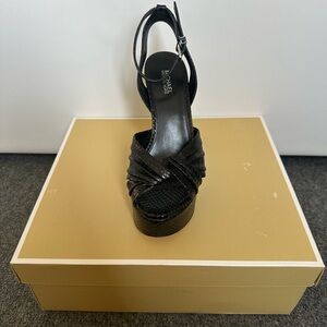 Michael Kors Black Platform Peep-Toe Ankle Strap Sandals